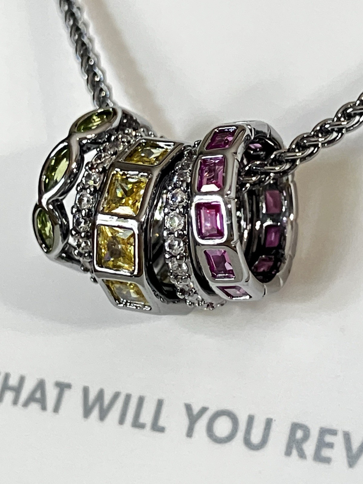 Bomb Party Necklace “Dreaming Of You” Gradient of CZ Mini Multi Color Rings Hema