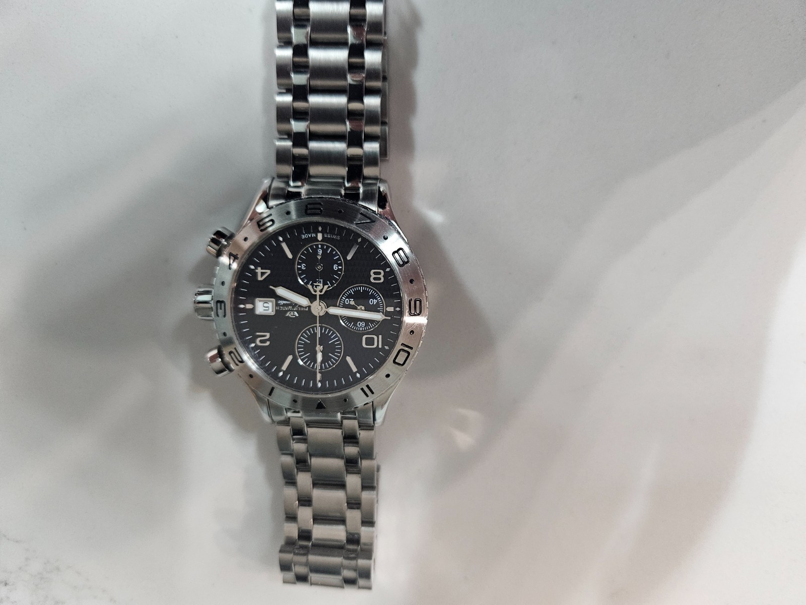 Philip Swiss Automatic Men’s Chronograph, Valjoux 7750, with box/papers