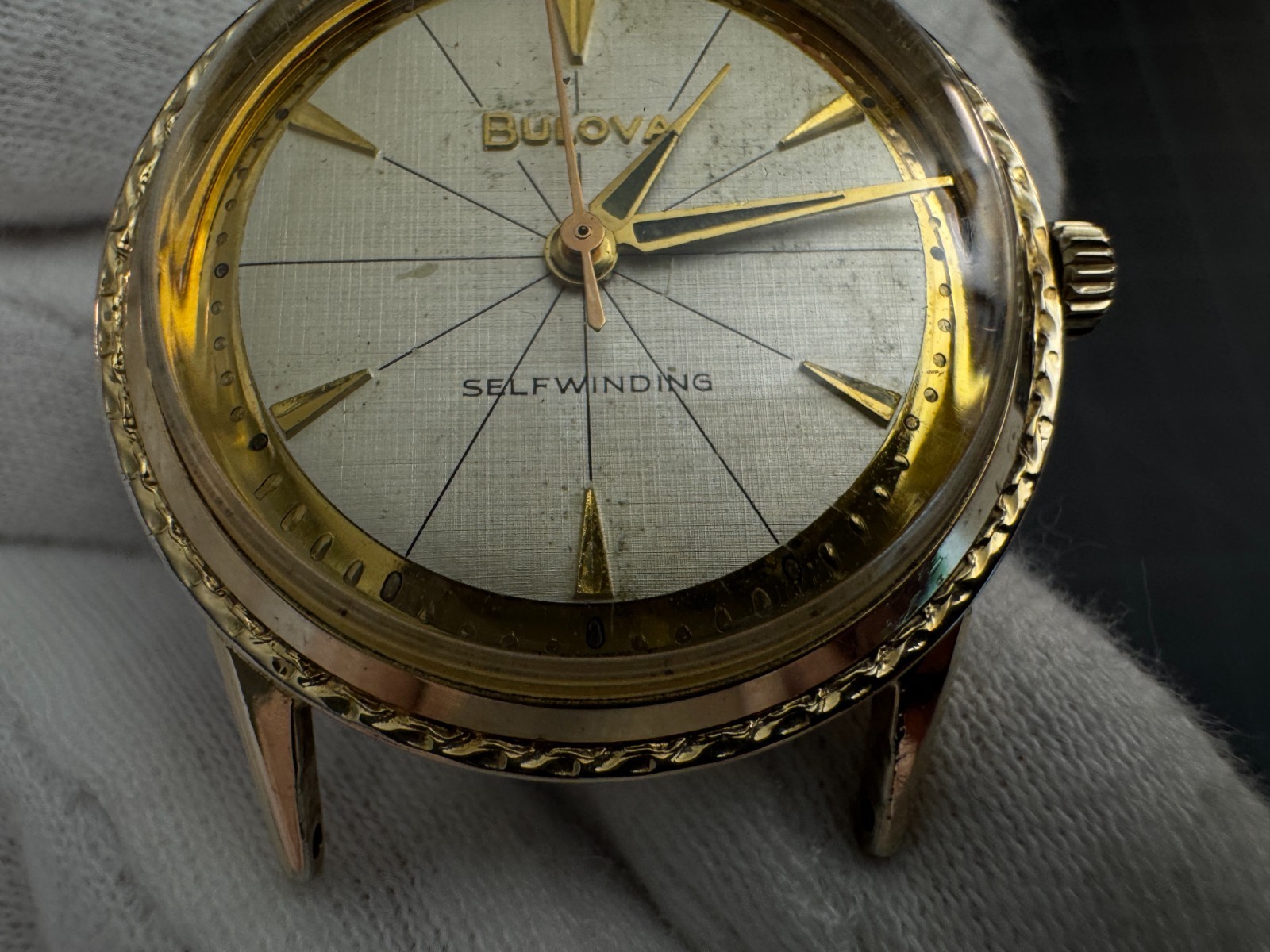 Vintage 1964 Bulova Automatic 17J Linen Crosshair Dial 10K RGP Men’s Watch Head