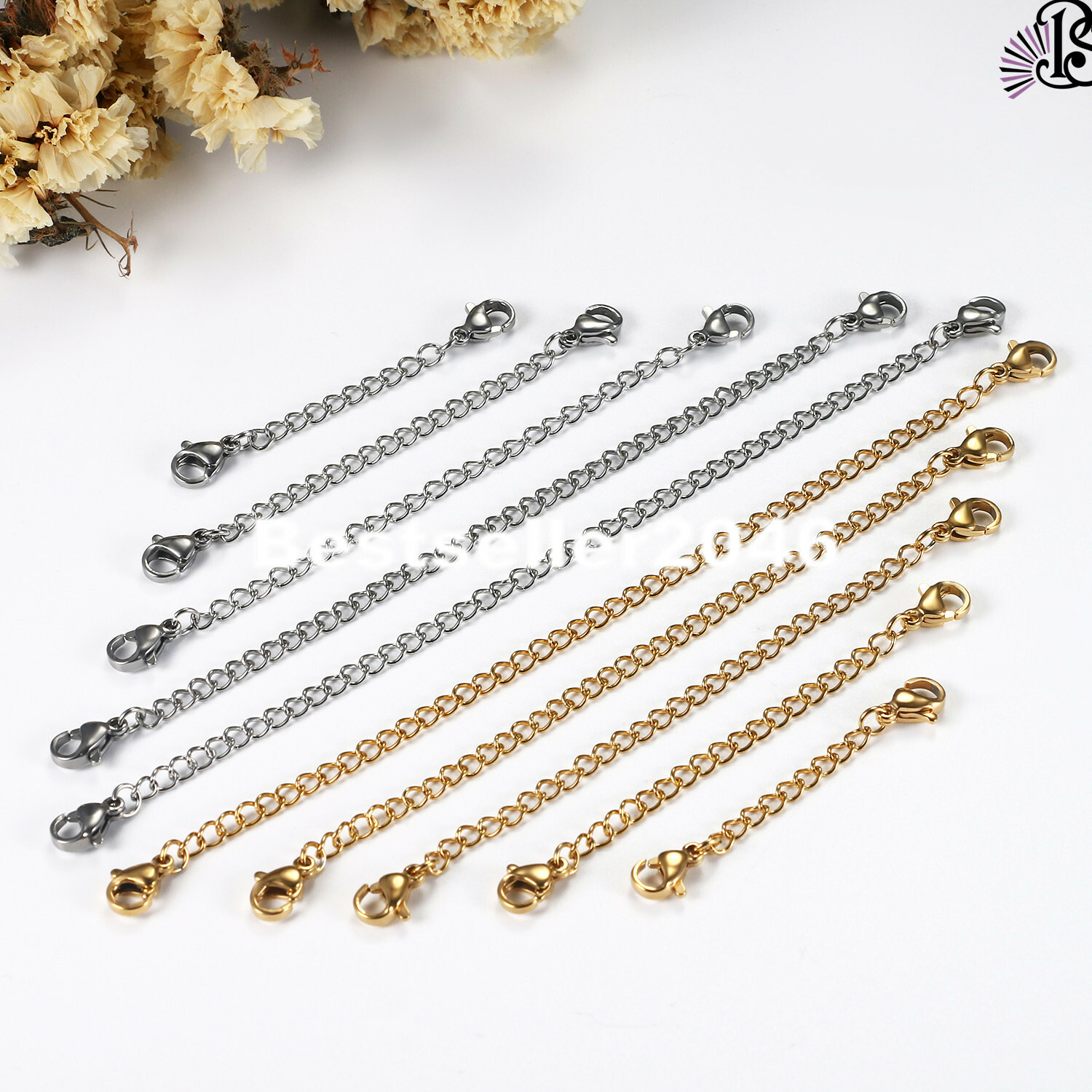 10pcs Stainless Steel Safety Chain Extender Necklace Bracelet Lobster Chain Set