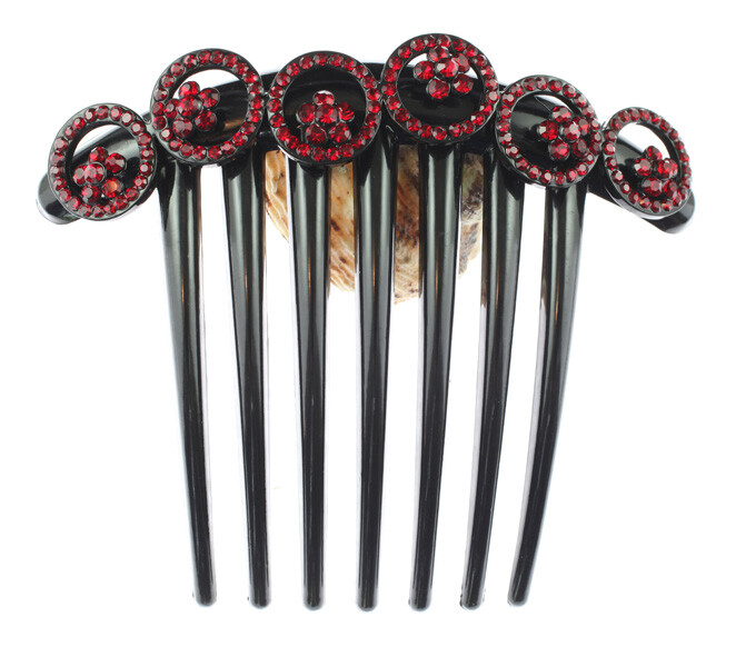 Red Austrian Rhinestone Crystal Fancy Bridal Hair Comb