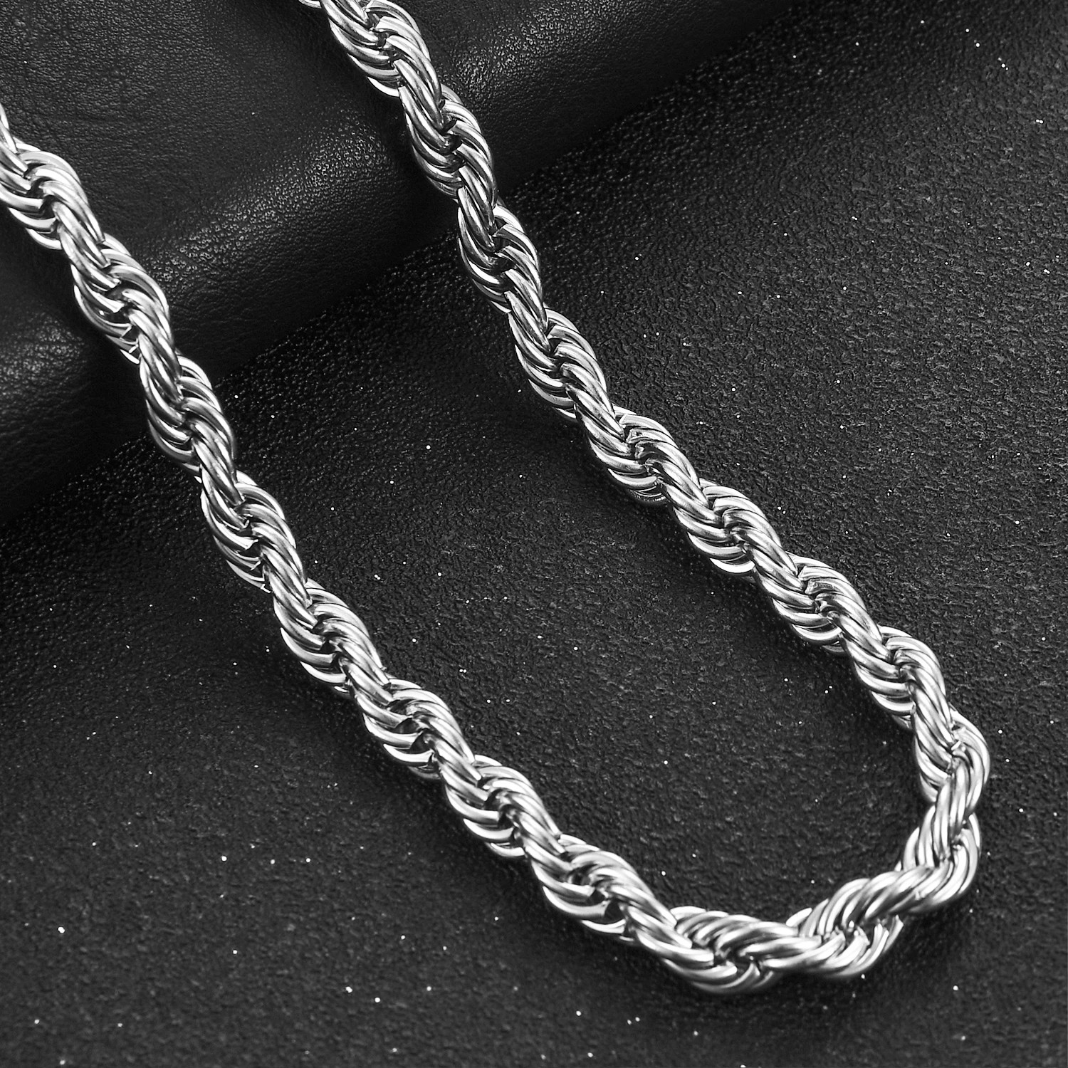 Men’s Stainless Steel Punk Twist Rope Chain Necklace for Women Silver Color Neck