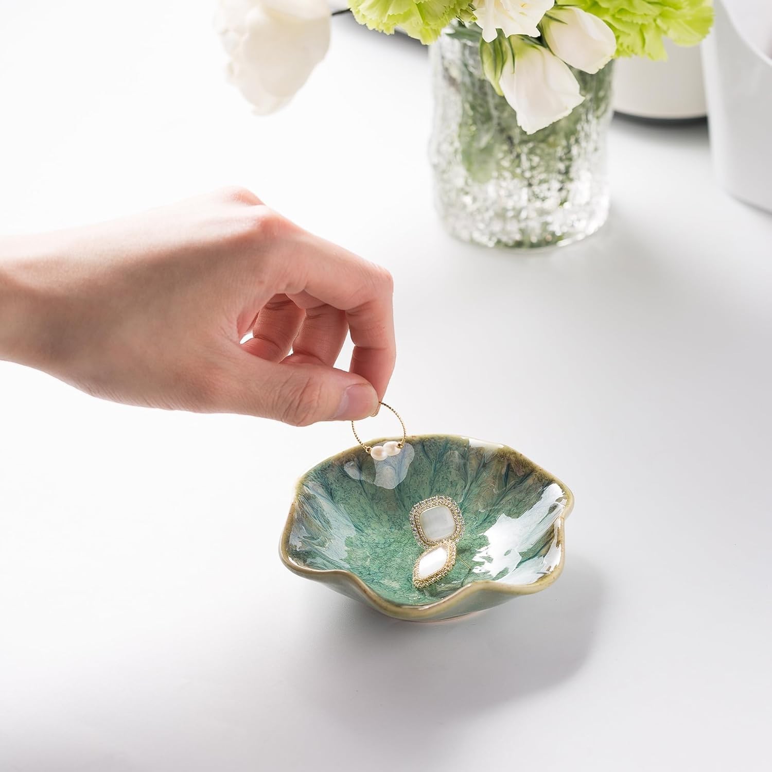 Ceramic Ring Dish, Jewelry Dish Holder, Small Trinket Tray Plate for Earrings Ri
