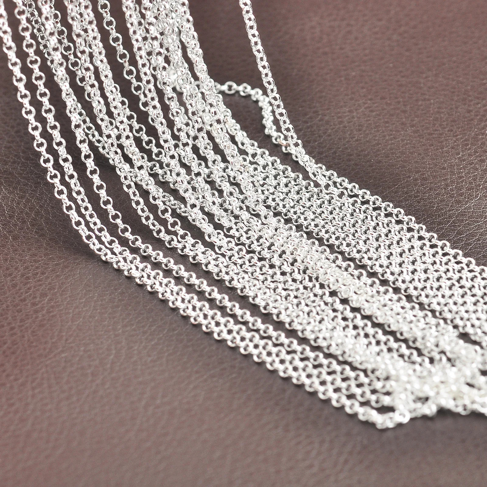 10PCS Wholesale Pure 925 Sterling Silver Color Charm Link Chain Necklace Jewelry