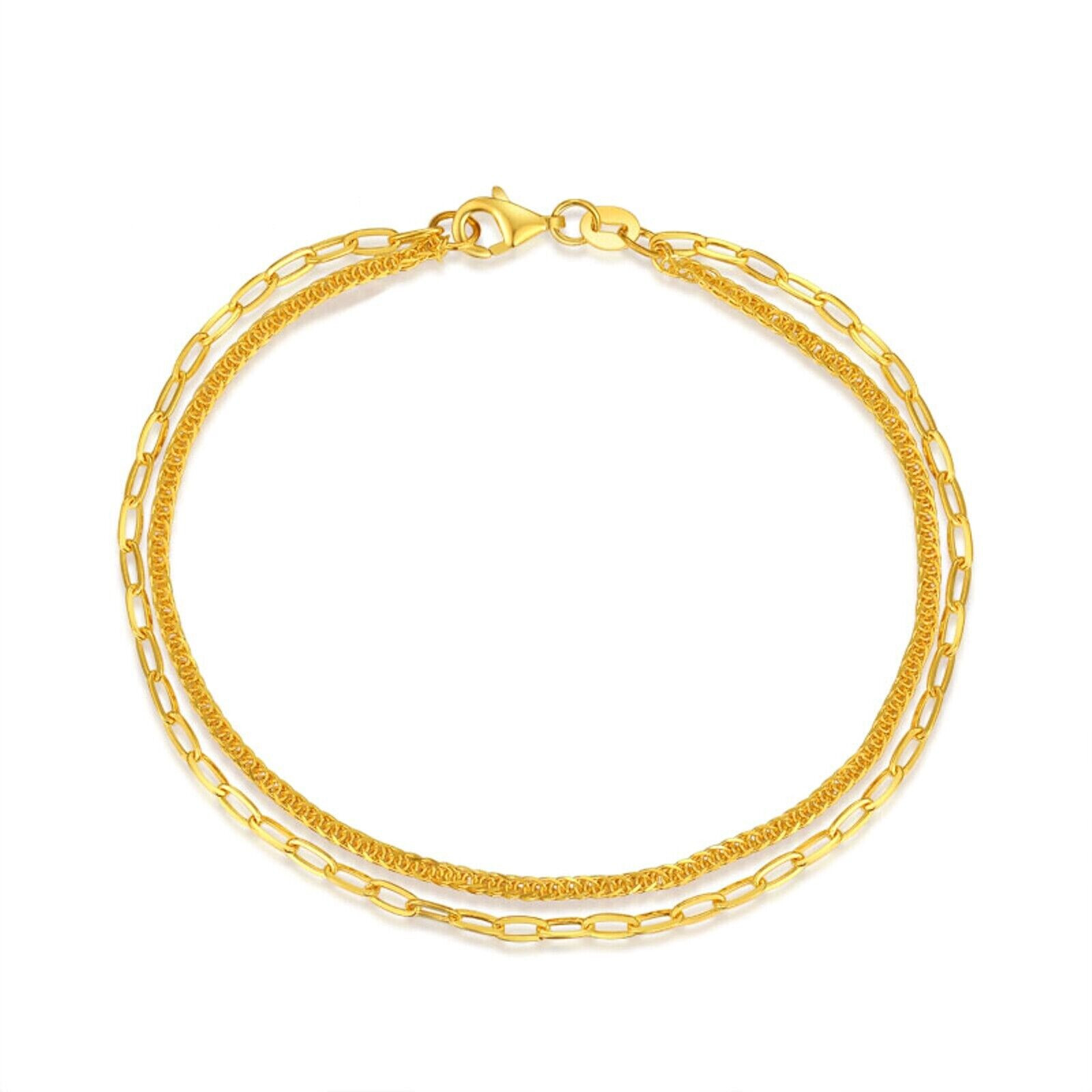 Pure 999 24K Yellow Gold Chain Wheat Long Square O Link Lobster Clasp Bracelet