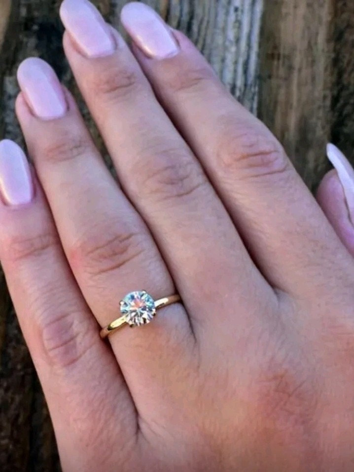 Gold-Plated Zinc Round White/Colorless CZ Ring Size 8