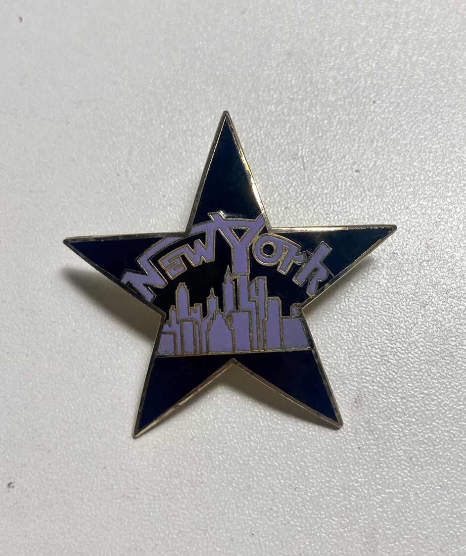 Enameled New York City Star Shaped Lapel Pin Skyline Signed Future Primitive