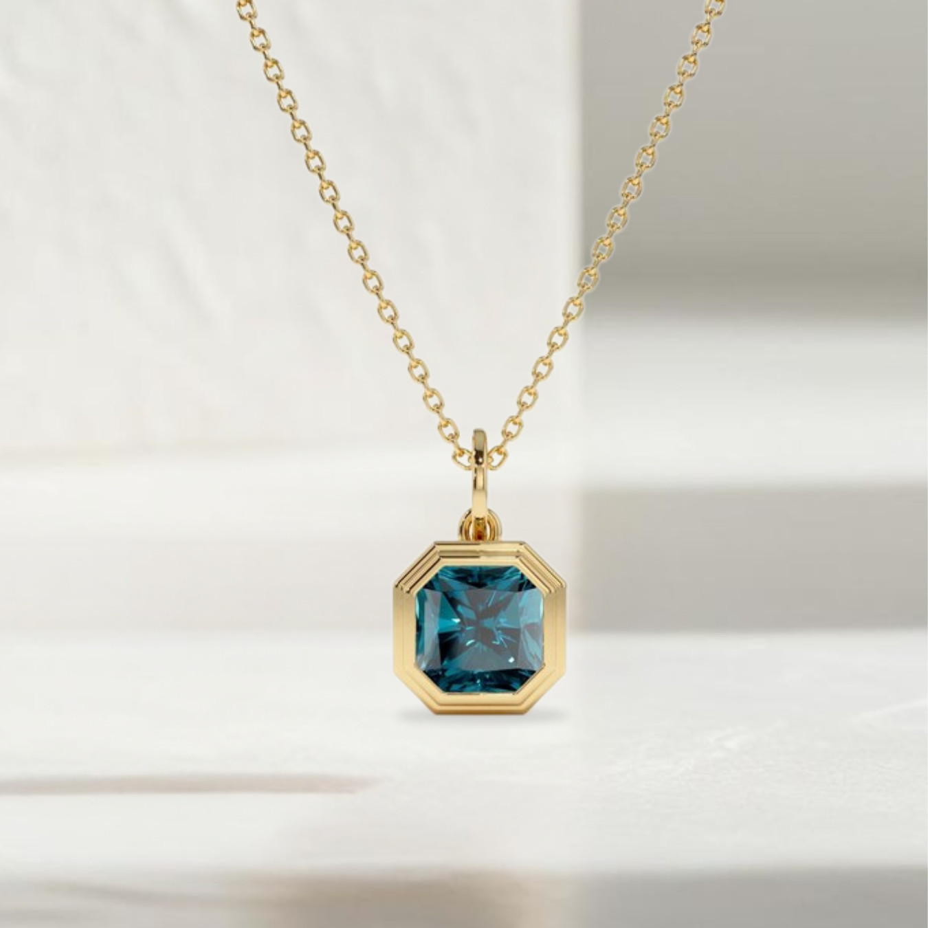 London Blue Topaz 1.35ct Yellow Gold octagonal Pendant Bezel Set Solitaire