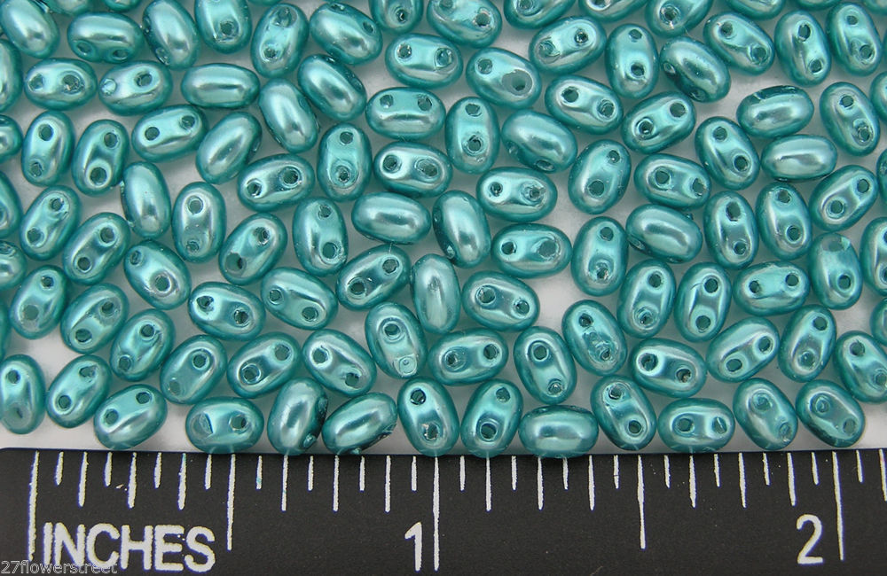 600 Czech Duo / Twin Seed Beads 2.5x5mm Steel Blue Pearl color with 2 holes