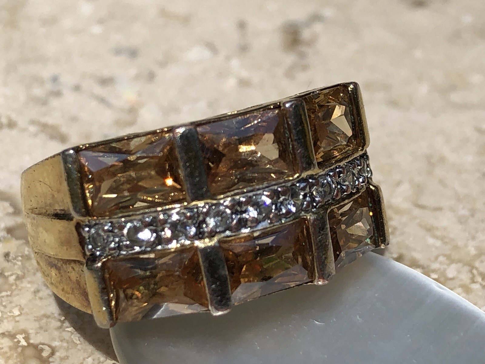 ✨🍂💛VINTAGE Stamped 925 STERLING SILVER 12K GOLD VERMEIL CZ Pavé Baguette Ring✨