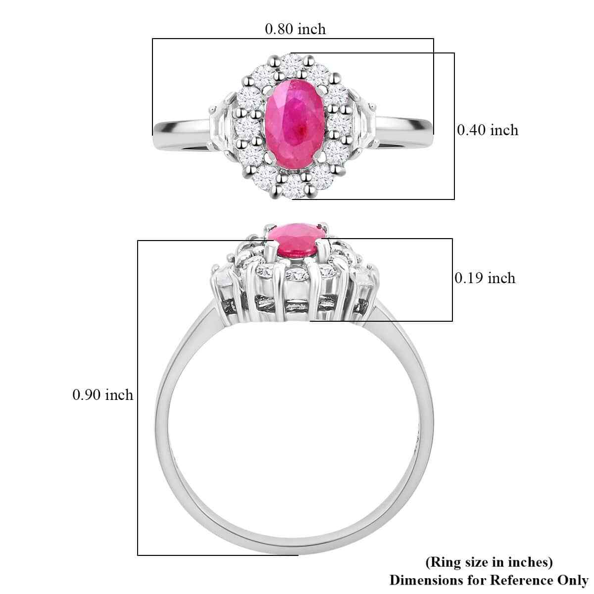 1.20ctw Premium Montepuez Ruby & Zircon Ring Platinum Plated Sterling Size 6