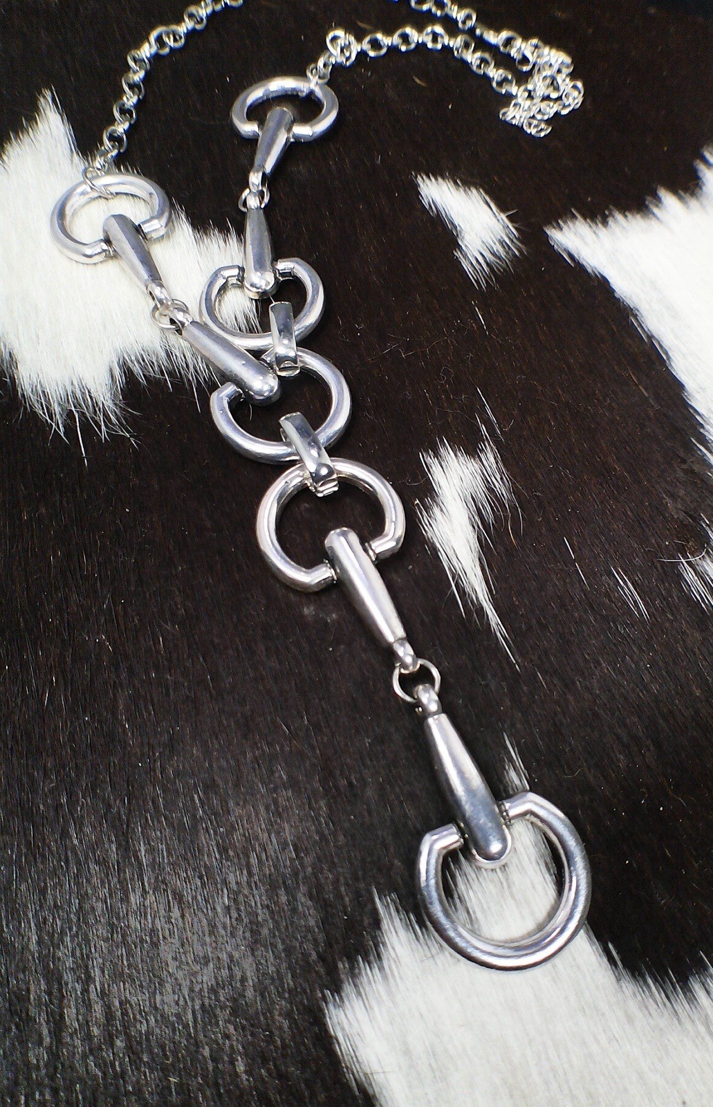 Horse Bit Lariat Necklace Silver Tone Equestrian Western Cowgirl Statement Piece