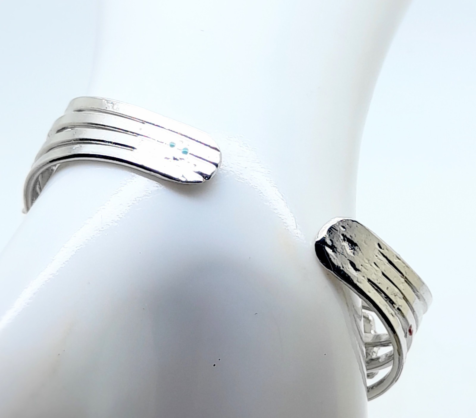 Modern style Silver Tone Metal 1.75″ Wide Cuff blue enamel fashion Bracelets