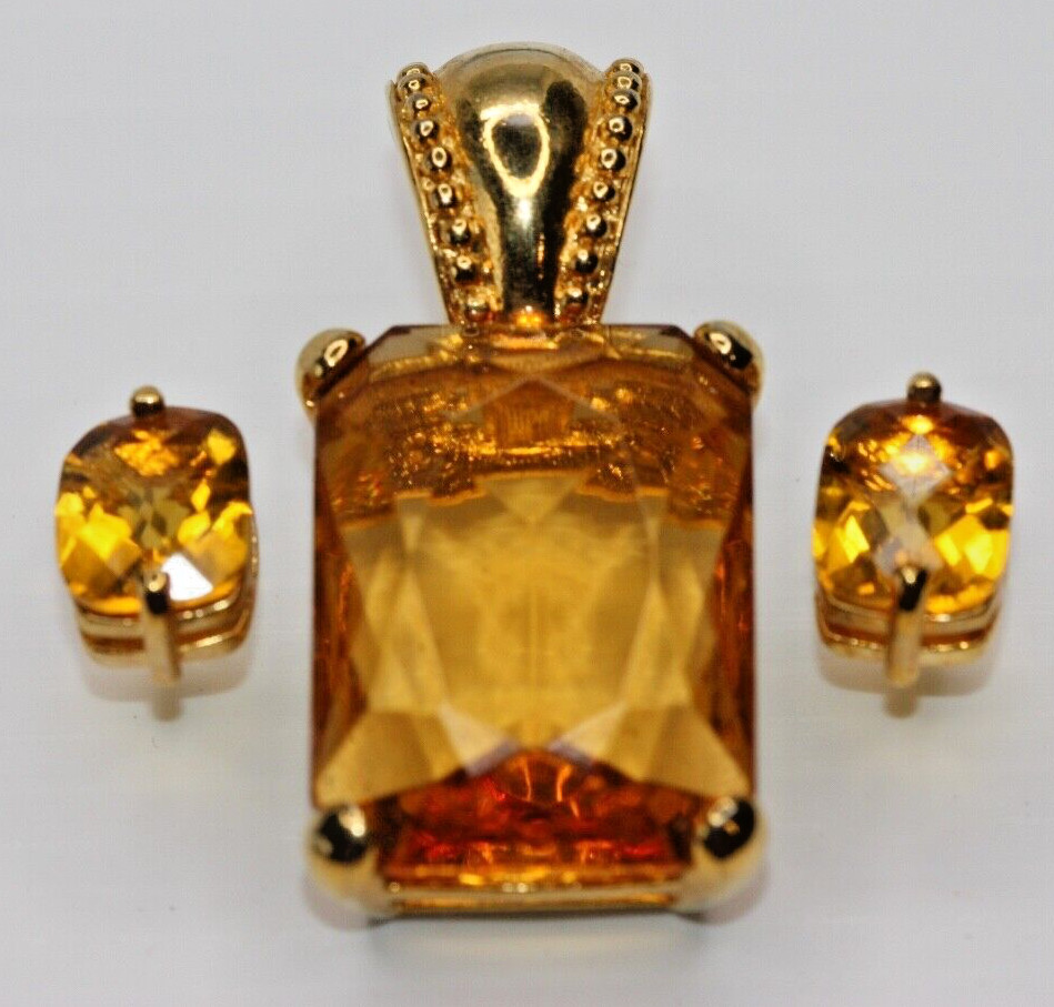Joan Rivers Faux Citrine Pendant Pearl Strand Enhancer & Pierced Earrings Set