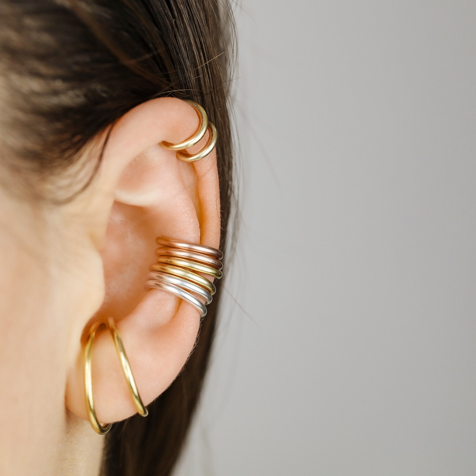 Black Fake Piercing Ear Cuff Thick Hoop Lobe Conch Helix Cartilage, Gift for Him