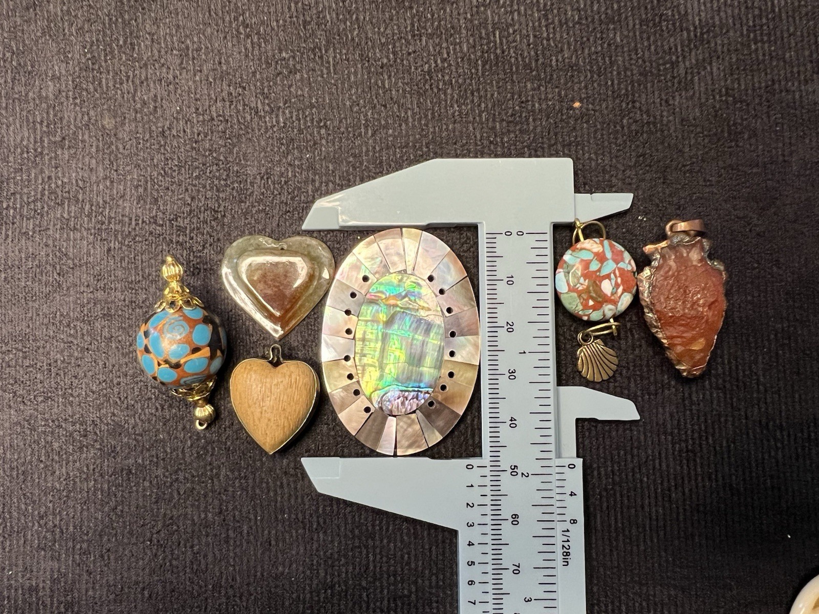 10 Pc Artisan Pendant Lot Abalone Shell Copper Stone Hearts Handmade Mixed
