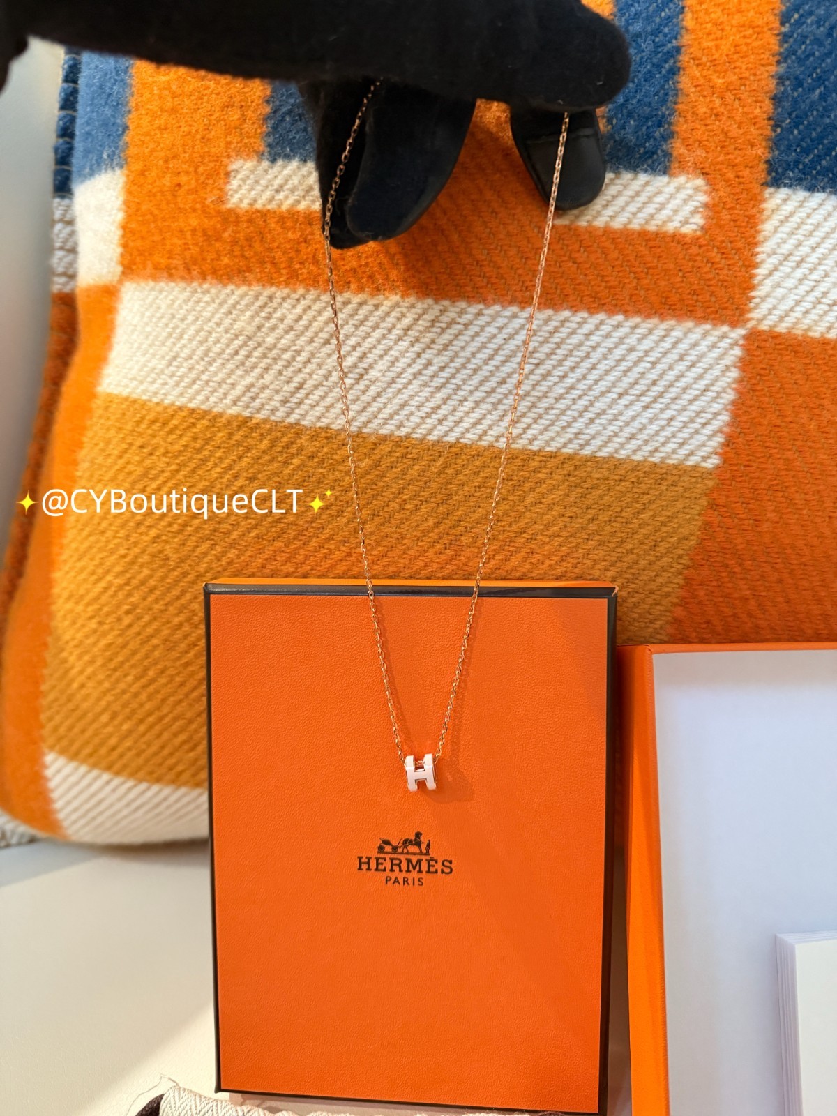 Hermès Mini Pop H Pendant Rose Dragee (Light Pink) w Rose Gold Chain Giftable