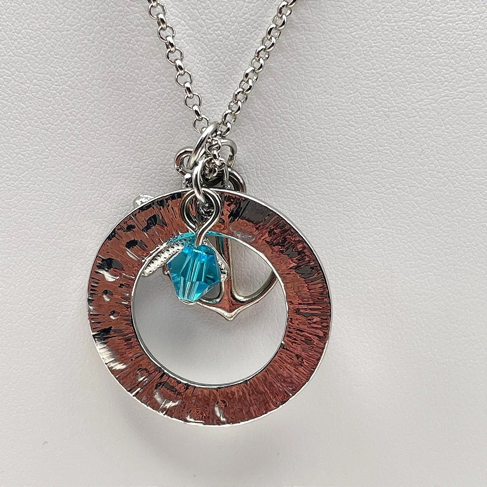 Vintage Y2K Silver Tone I Refuse to Sink Anchor Starfish Teal Crystal Necklace