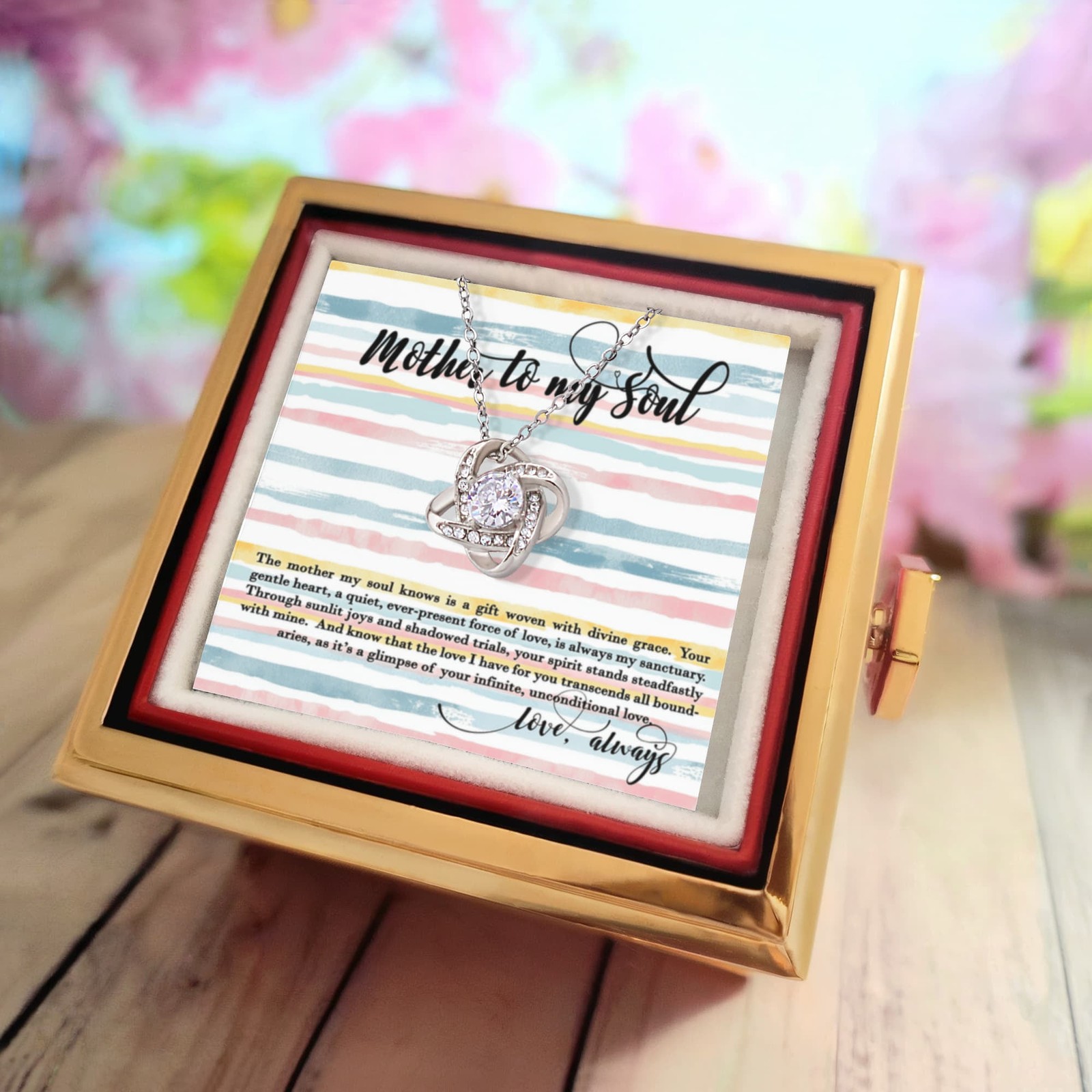 Mother’s Day “Mom to My Soul” Pendant Necklace Rose Box Birthday Wife Love Gift