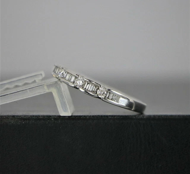 Real Moissanite 1.20Ct Round & Baguette Cut Bridal Band 14K White Gold Plated