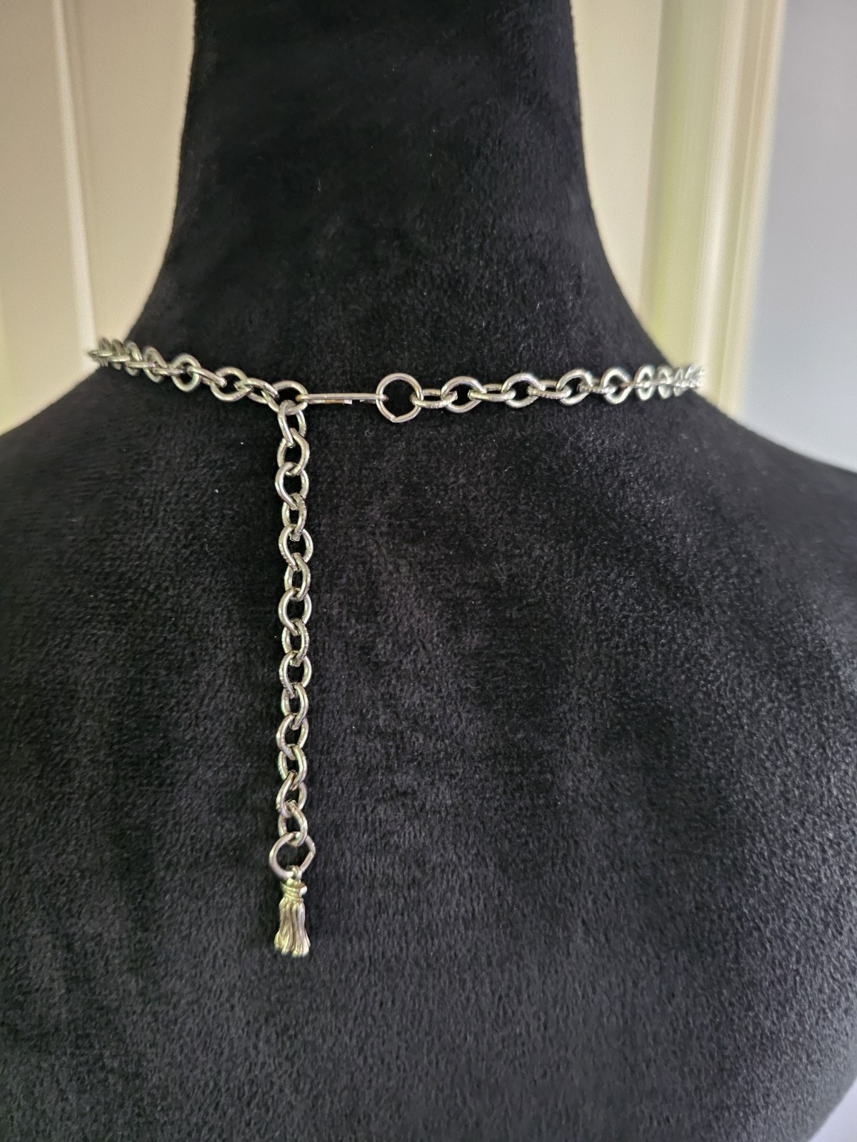 Vintage Gold Crown Signed Silvertone Eagle Statement Necklace Emerald Green Eye