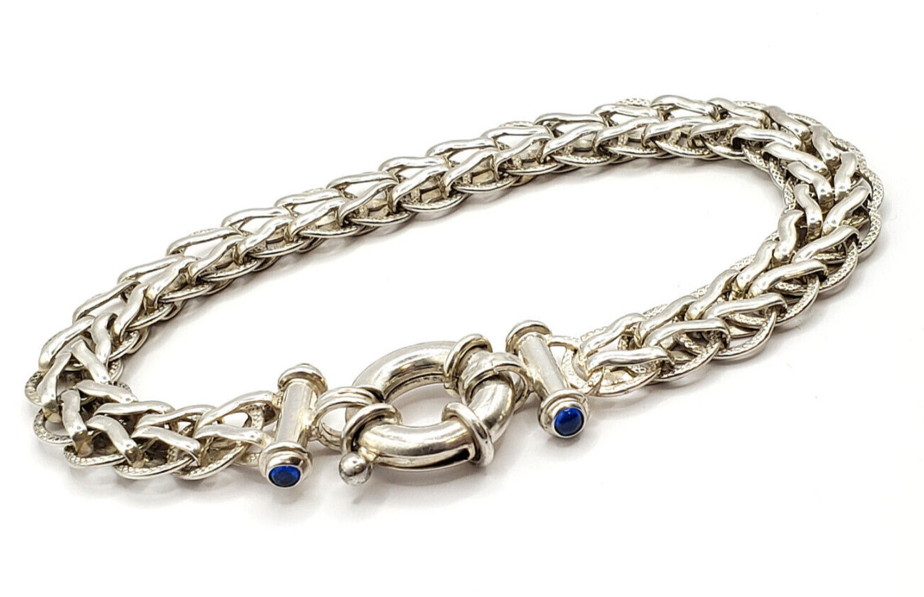 Foxtail Chunky Link Bracelet with Blue Spinel 925 Sterling Silver
