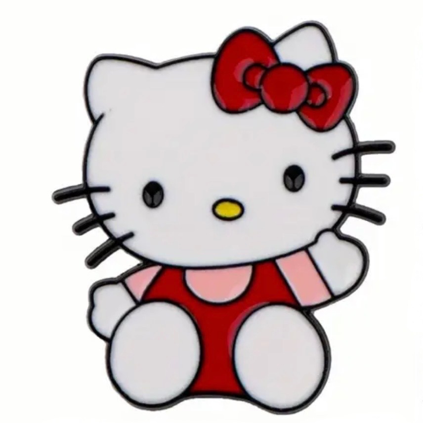 Sweet Hello Kitty waving hello. Zinc alloy metal. Enamel. Pin, brooch.