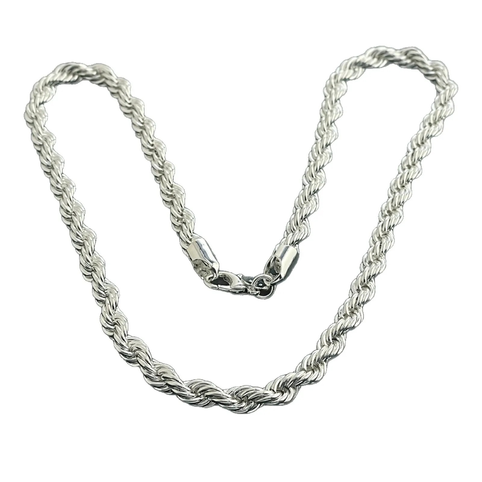 S925 Sterling Silver 8mm Twisted Rope Chain Necklace Mens Fashion Gift