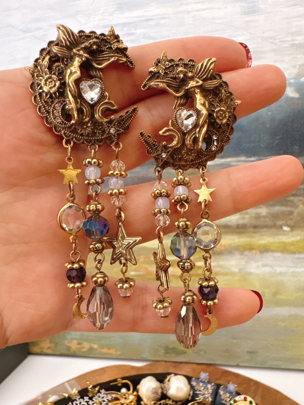 Boho Statement Gold Dangle Earrings Crystal Tassel Drop Party Gift