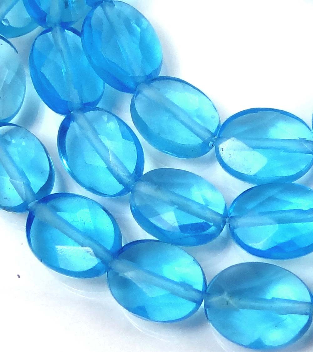 10x8mm Aqua Blue Chalcedony Glass Quartz Faceted Oval Beads 15.5″