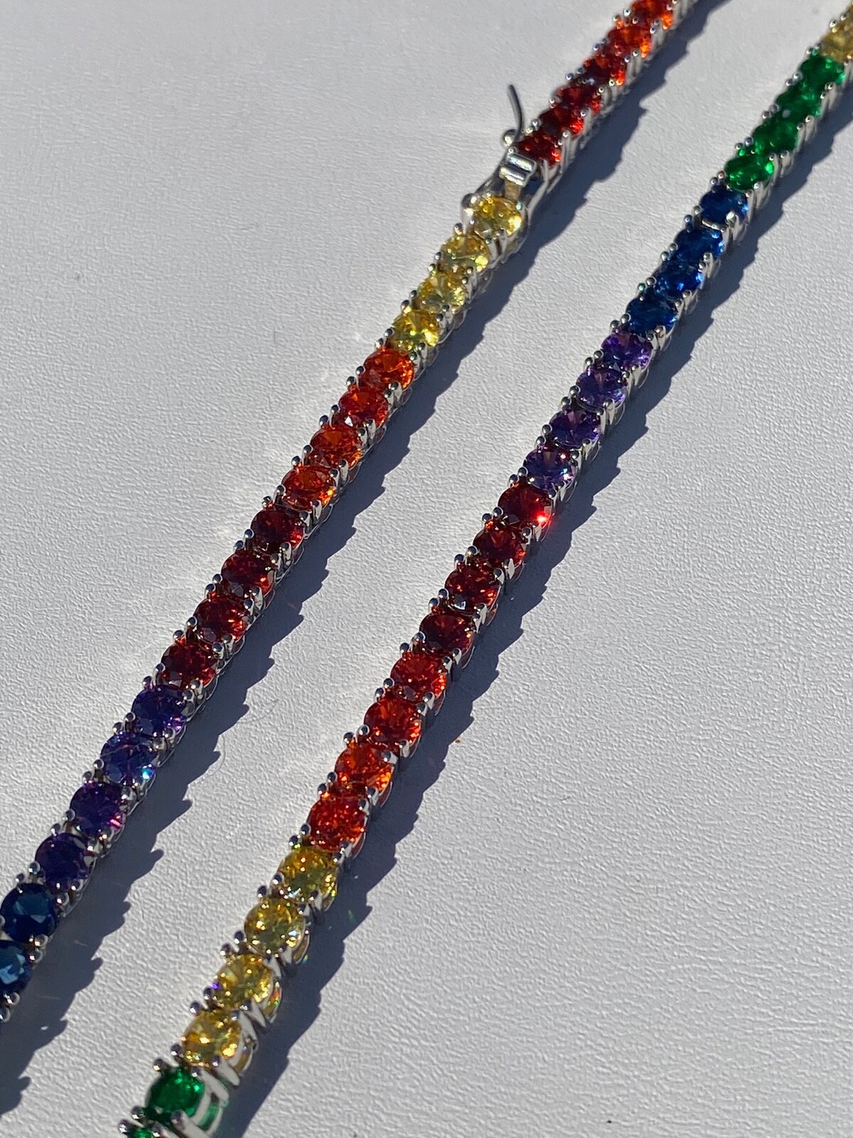 Tennis Chain SOLID 925 Sterling Silver Single Row Rainbow CZ Necklace ITALY