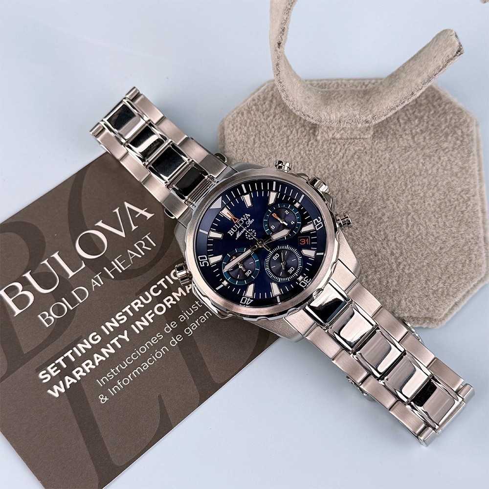 Men’s Bulova 96B256 Marine Star Chronograph Blue Dial Quartz Watch 43mm