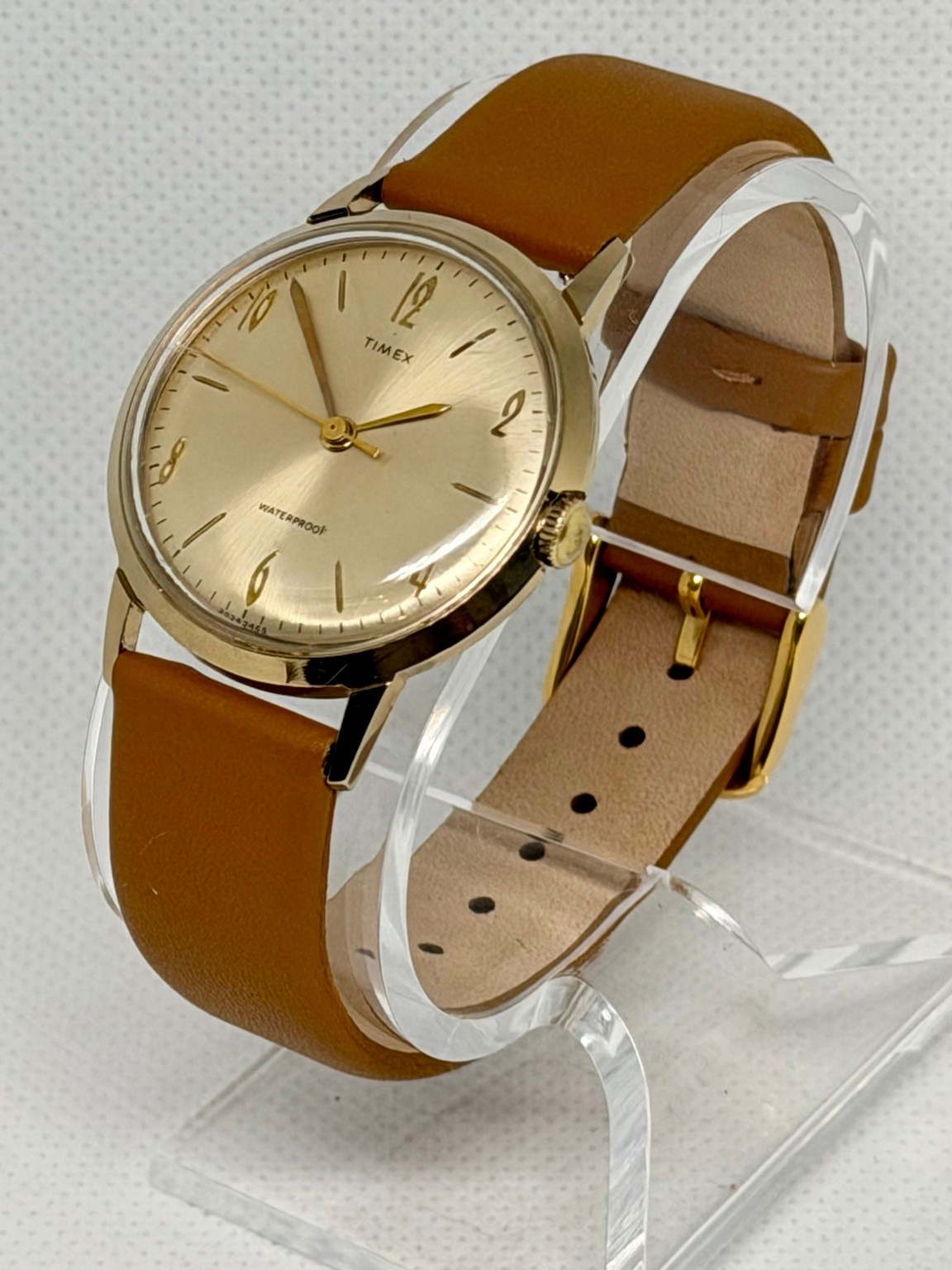Vintage Timex Marlin Manual Wind Watch 33mm Gold Sunburst Dial Serviced Runs