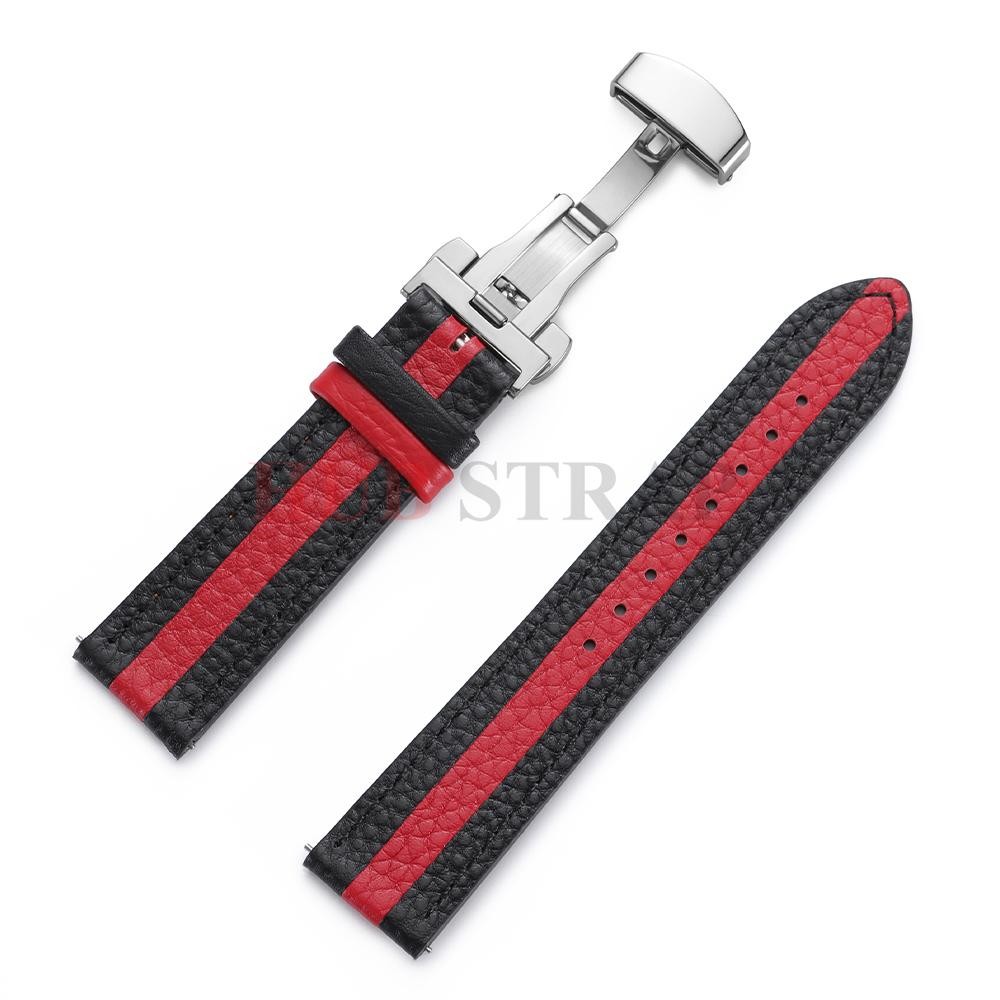 Genuine Calfskin Leather Watch Strap 20mm 22mm For Omega Seiko Butterfly Buckle