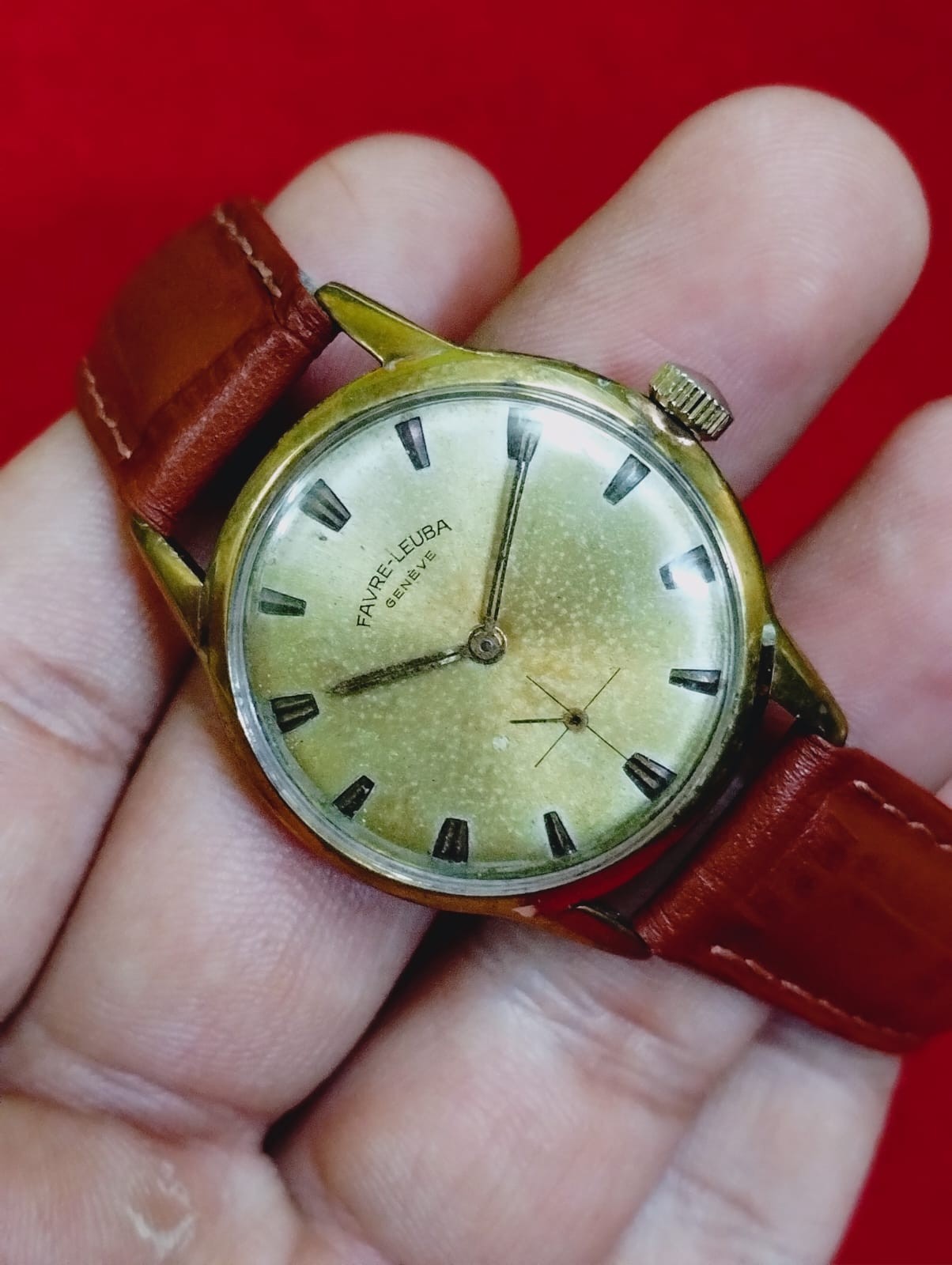 Vintage Favre leuba Geneve sub second original men swiss working wrist watch 058