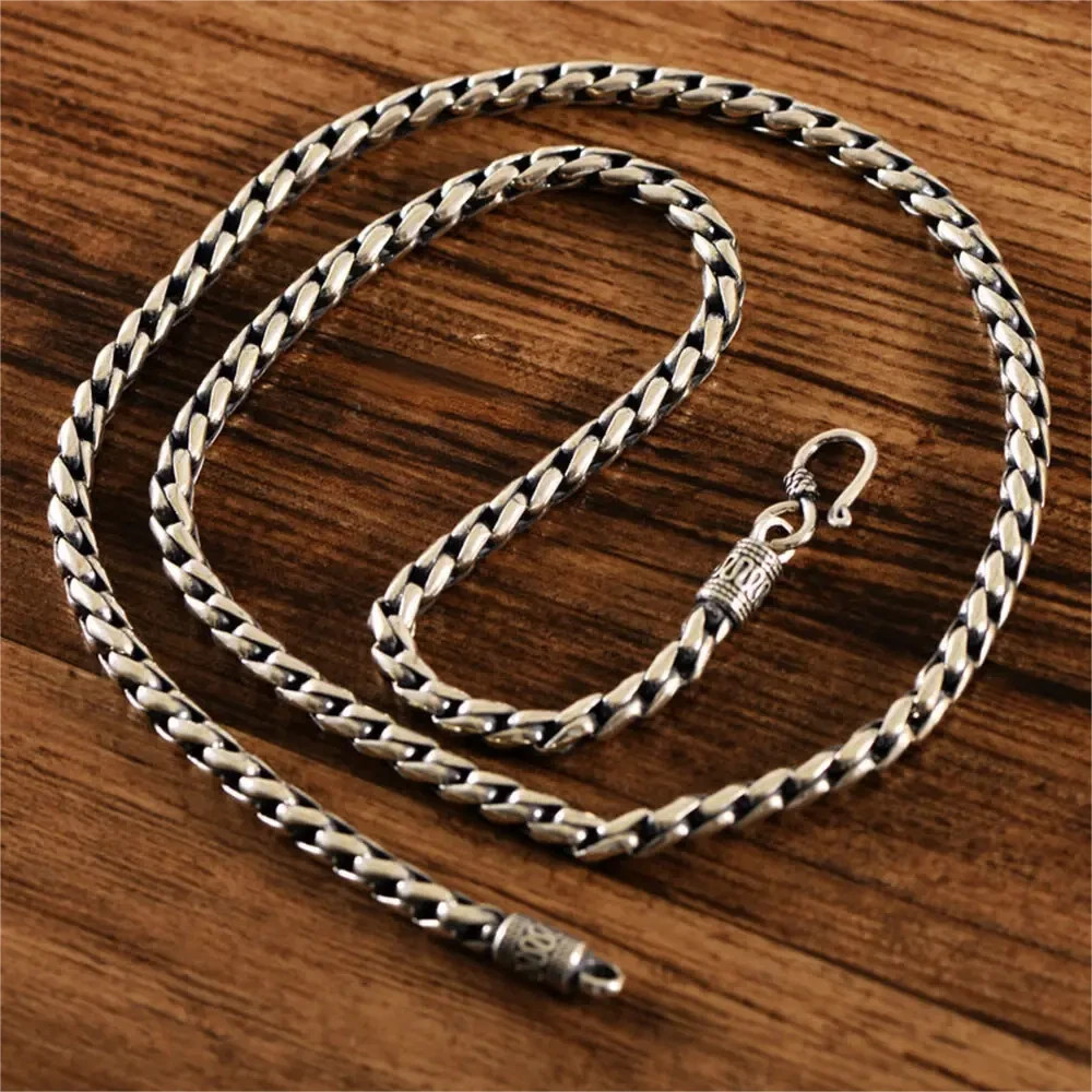 Solid S925 Sterling Silver Chain 4mm Rope Wheat Link Necklace 60-61g 23.6inch