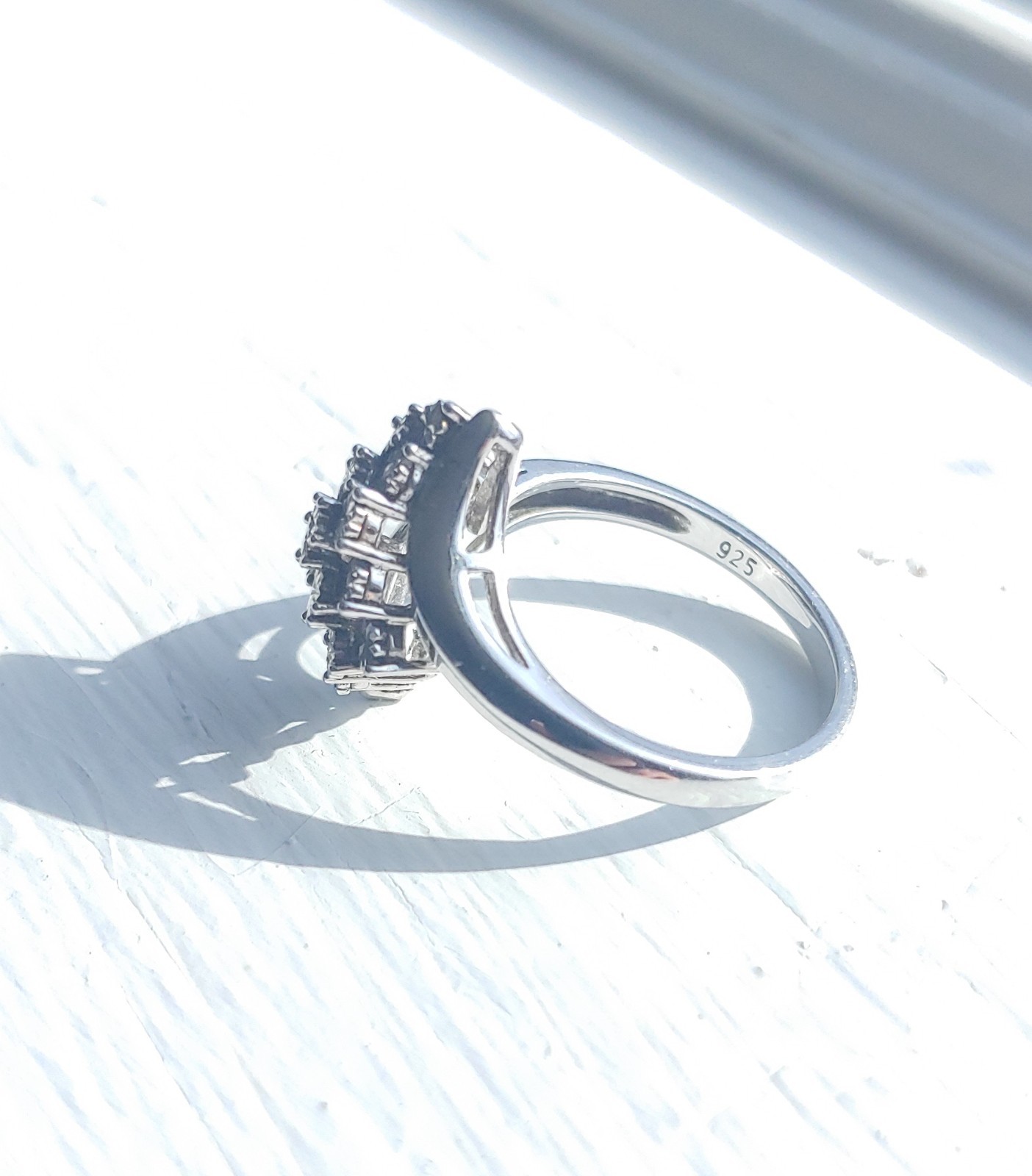 MCM Palladium Silver Diamond Bypass Cluster Ring