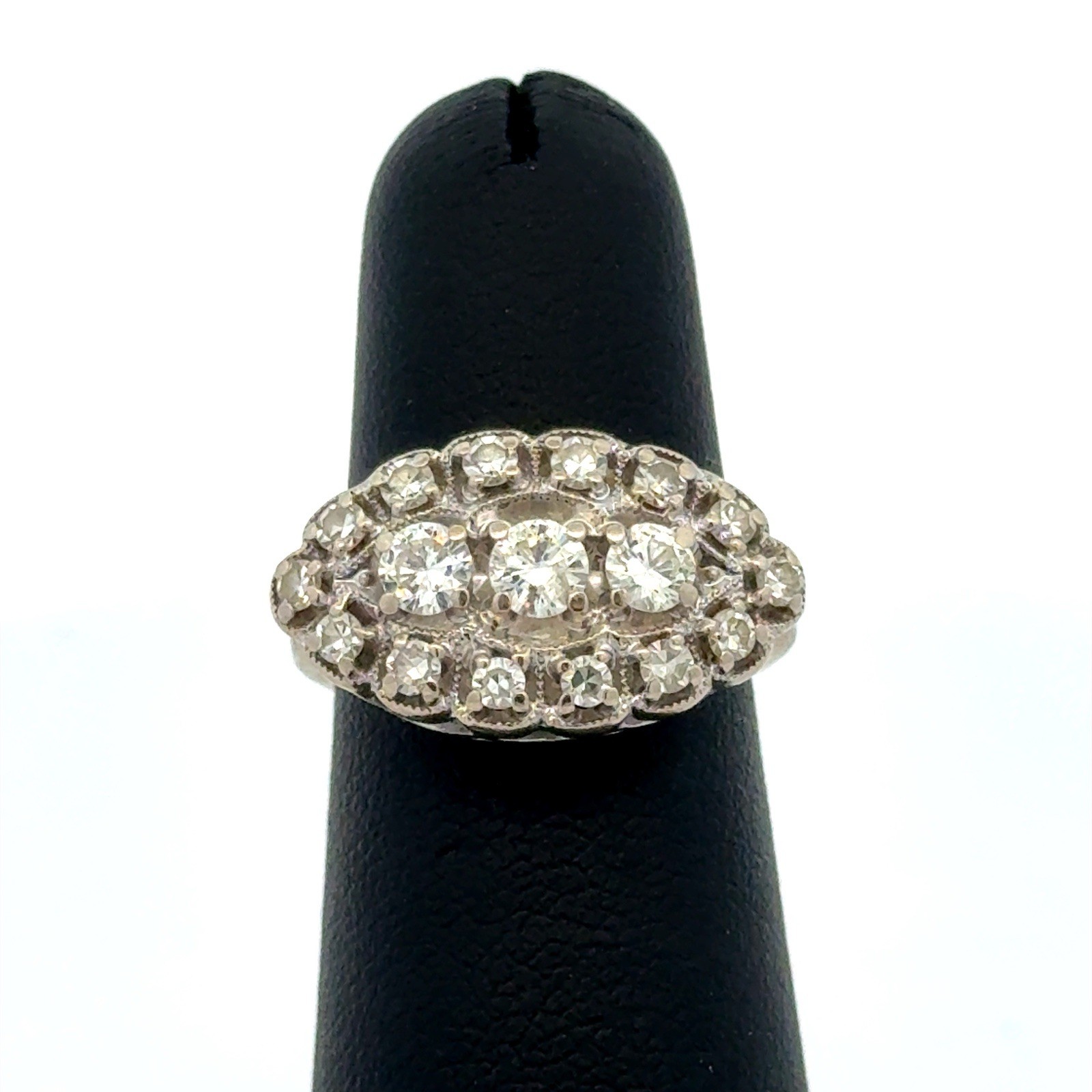 Designer 14k White Gold Art Deco White Diamond Navette Cluster Anniversary Ring