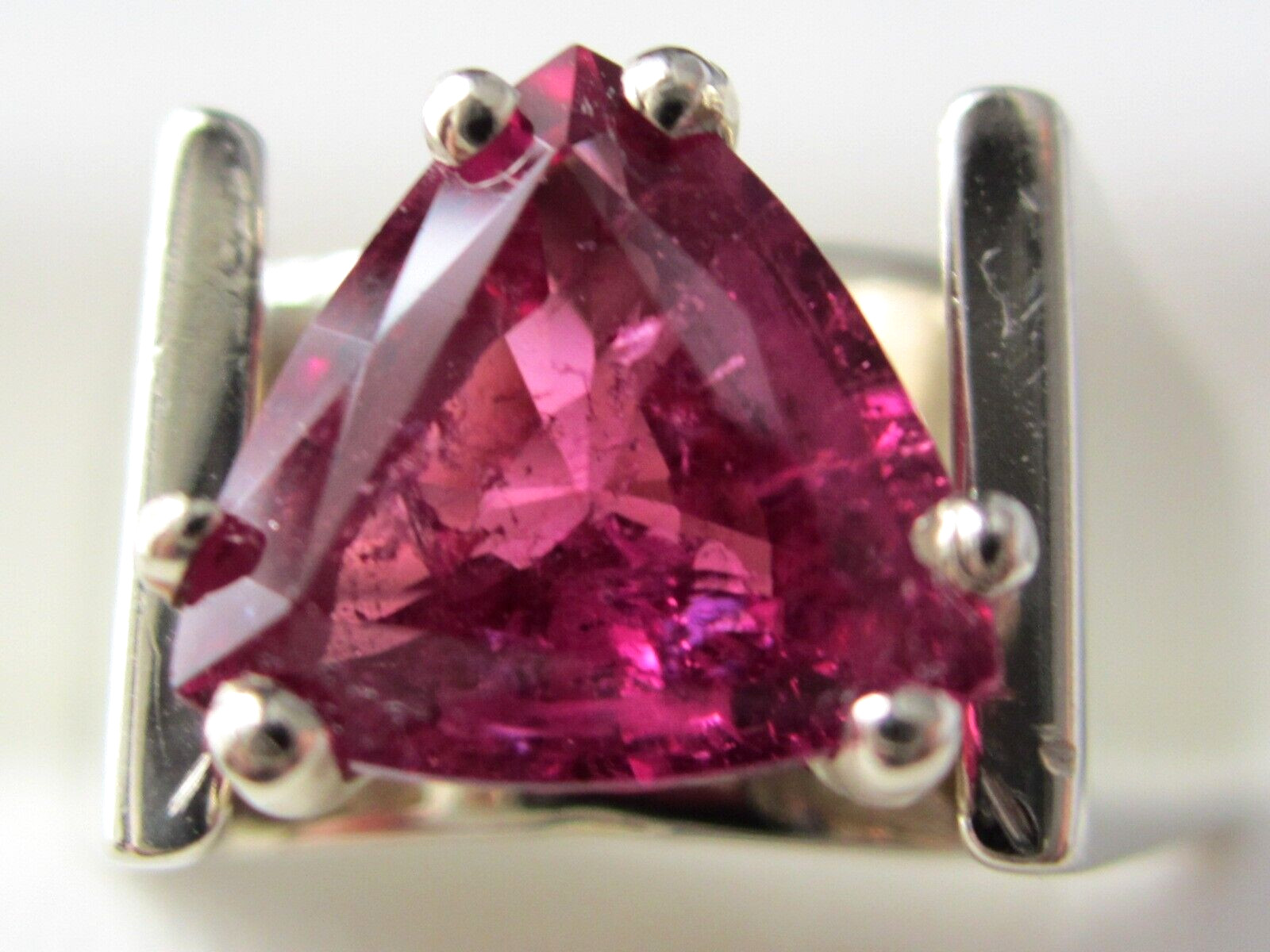 Natural 2.29 Ct Pink Tourmaline, 14 Kt White Gold Cathedral Mounting, Wt. 9.7 gm