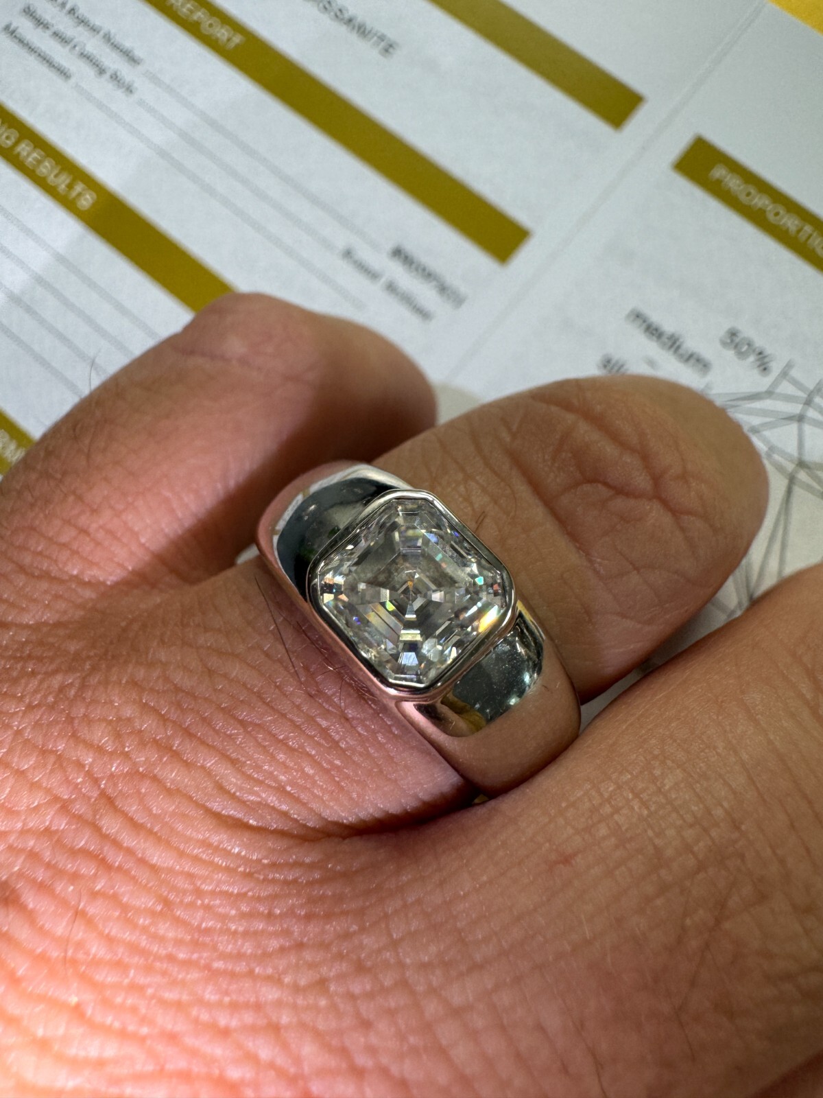 3ct MOISSANITE Asscher Cut Big Solitaire Men’s Real Solid 925 Silver Ring Pinky