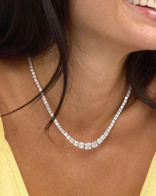 28CT Round Cut Lab Created Diamond Tennis Necklace 14K White Gold Plated
