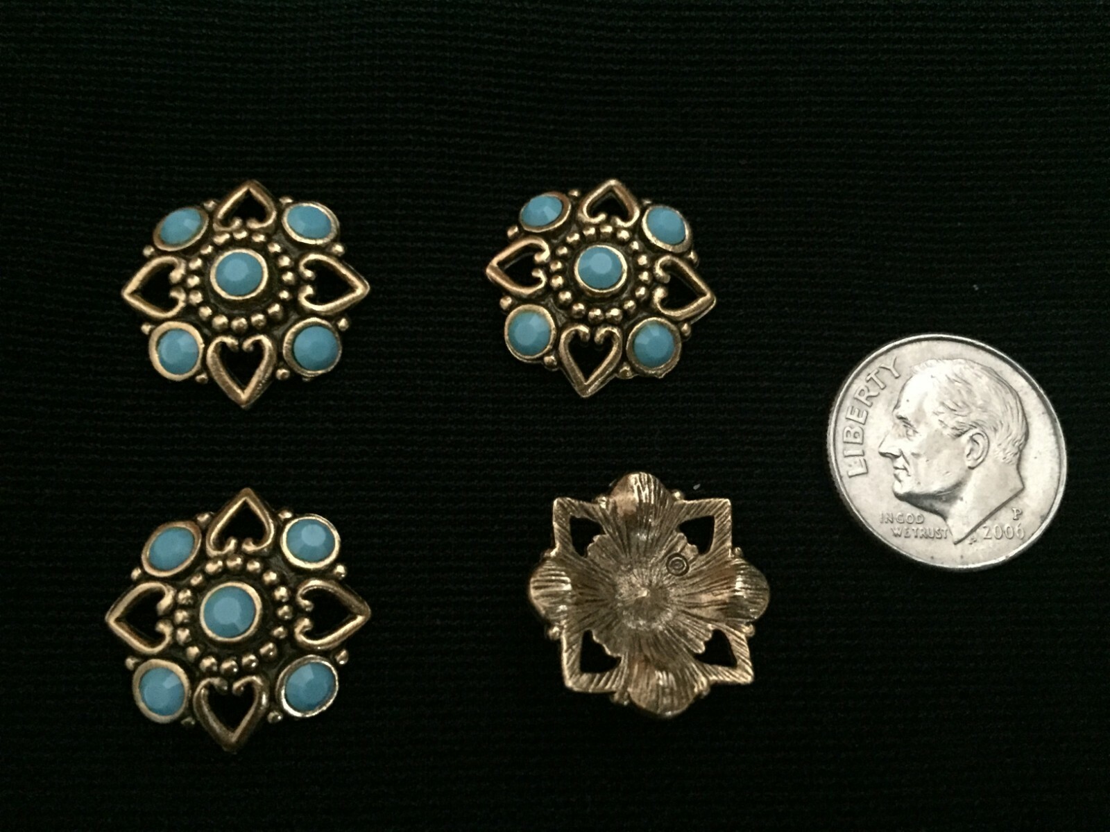 4pcs Rhinestone Connector Charms Antique Gold Turquoise 