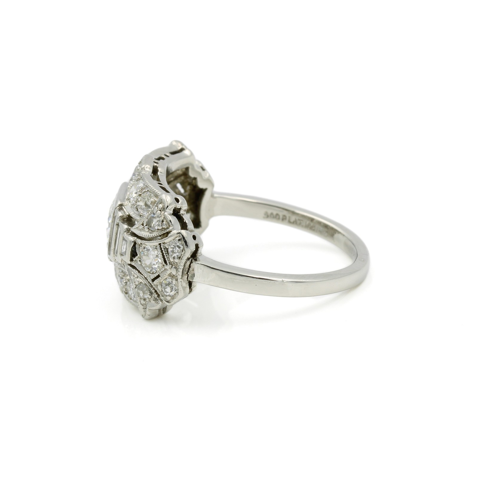 Art Deco Die Struck 900 Platinum 1.16ctw Diamond Size 6.25 Ring #E23-309