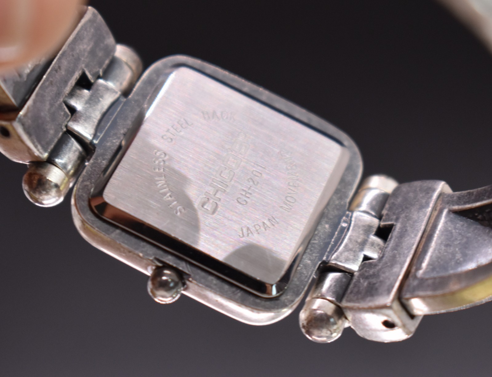 CHICO’S Silver Tone Square Dial Watch Women OX Cuff Bracelet Band NEW BATTERY
