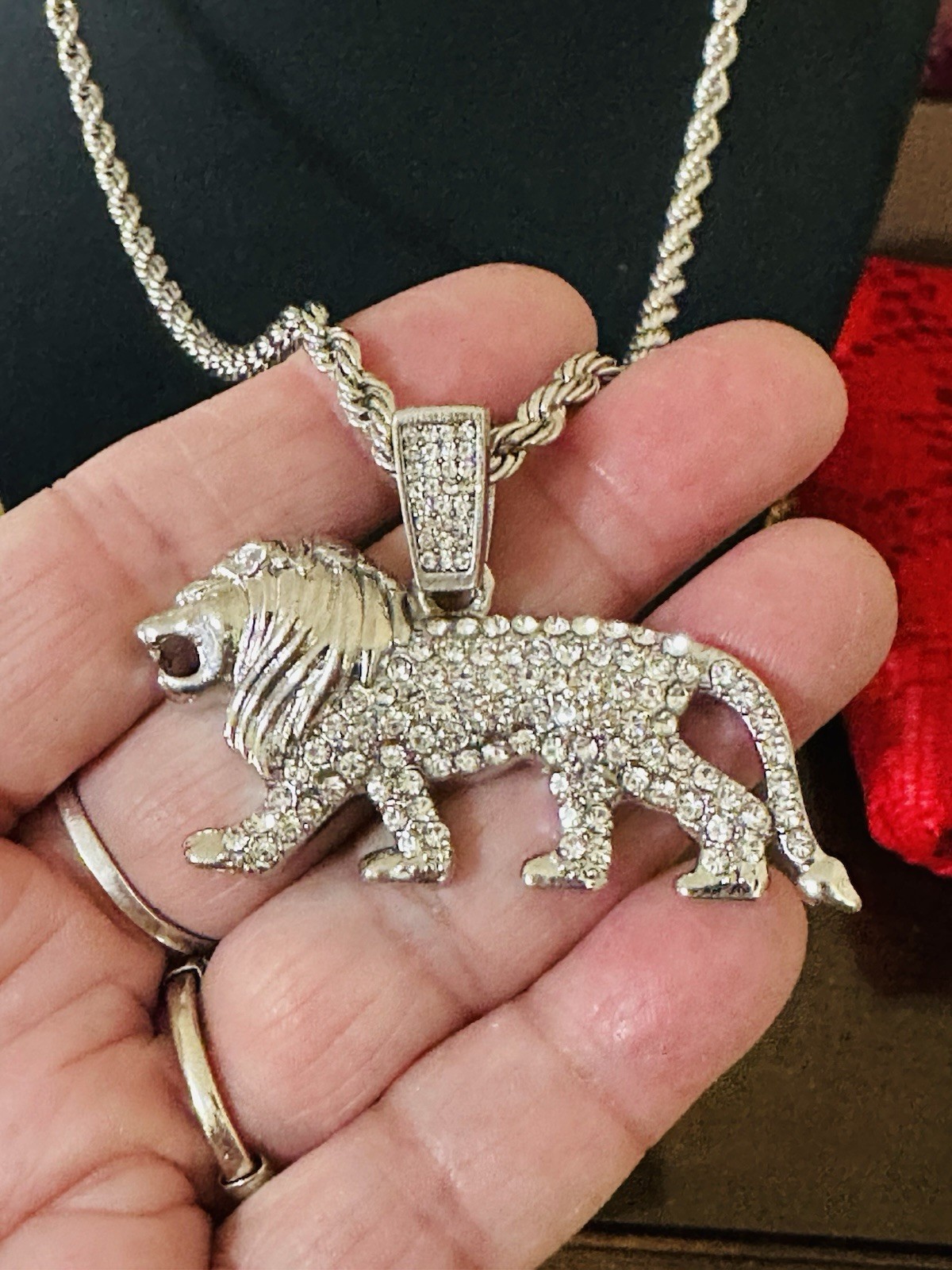 Silver Plated Cubic Zirconia LION Charm 4mm 24″ Rope Chain Hip Hop