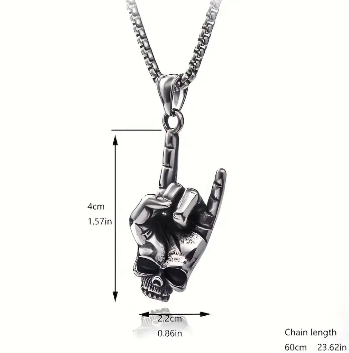 Rock Skull Hand Necklace Punk Awesome Silver 304L Stainless Steel Pendant