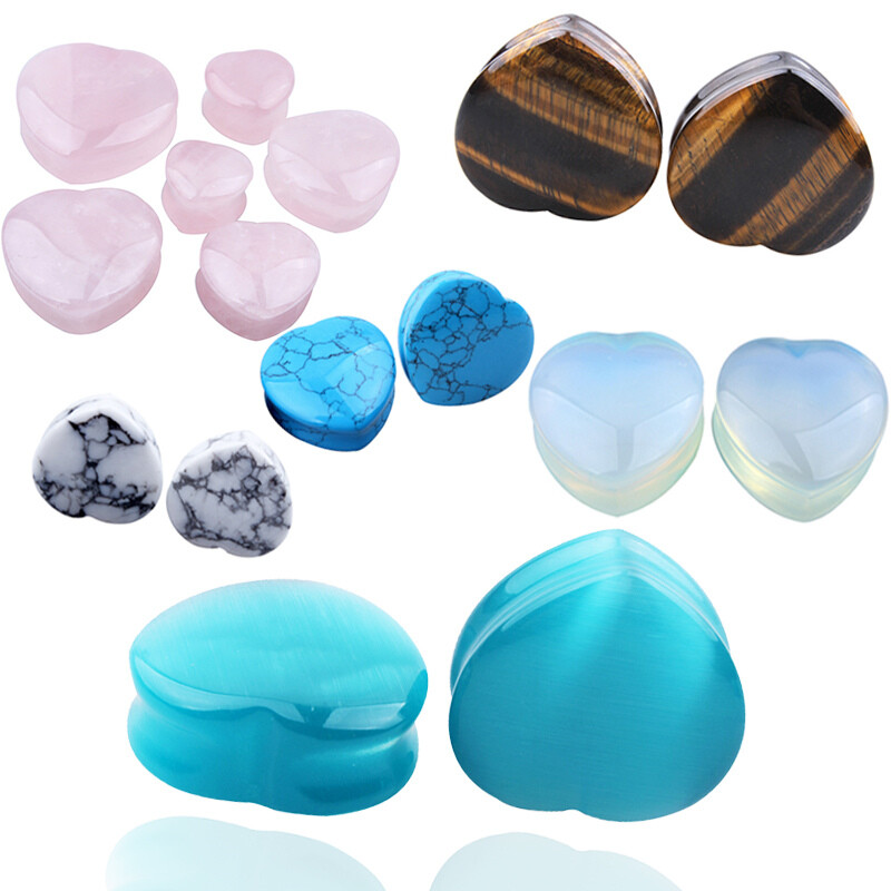 1 Pair Precious Stone Ear Plug Gauge Love Heart Double Flare Saddle Flesh Tunnel