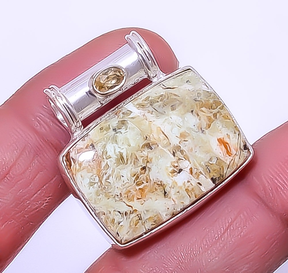 Chrome Chalcedony & Citrine Gemstone 925 Sterling Silver Pendant 0.98″ A330