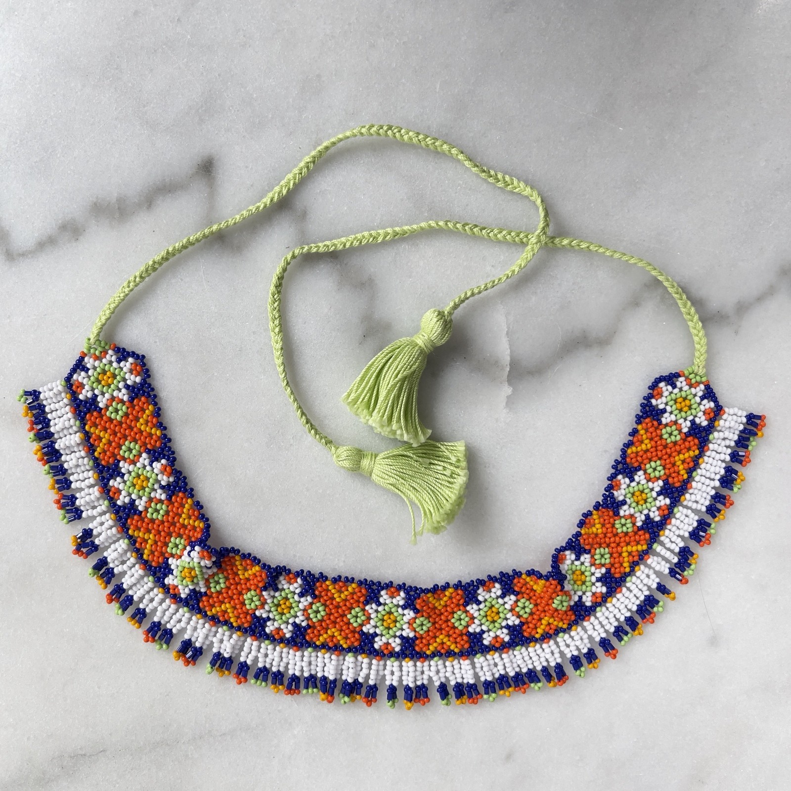 Handmade Authentic Ukrainian Ethnic Beaded Jewelry Necklace Sylyanka Gerdan Blue