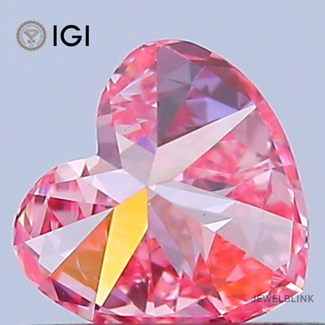 IGI Certified 0.46 Carat Fancy Vivid Pink VS1 Heart Cut CVD Lab Grown Diamond